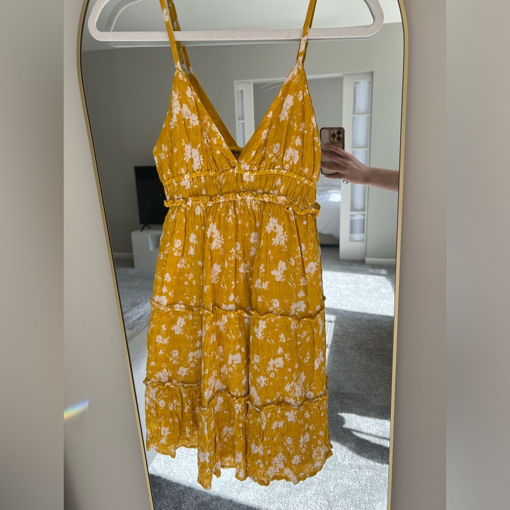 Bershka Yellow/White flier pattern short Summer Sun dress with adjustable straps